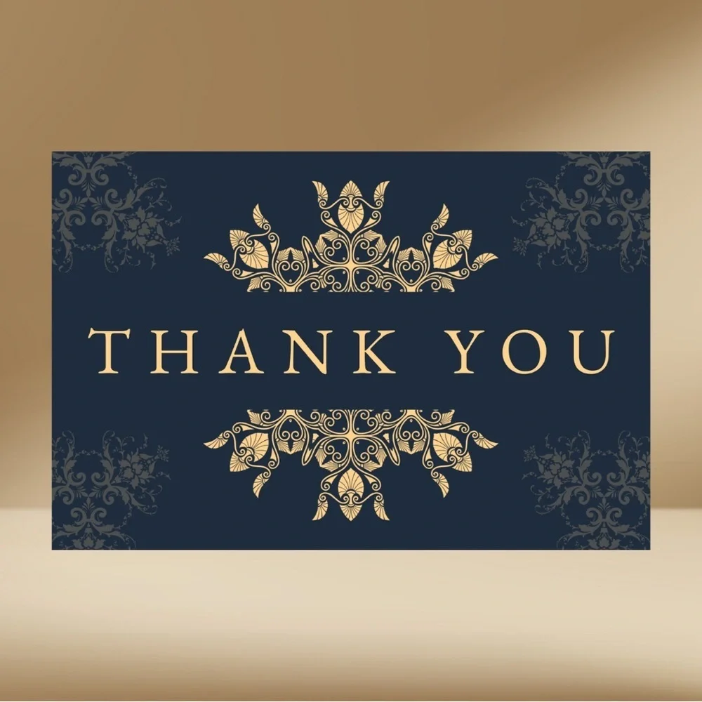 Set of 10 Black & Gold Thank You Card